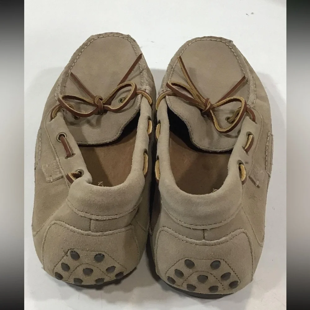 Men’s Polo Ralph Lauren Tan Suede Driving Loafers with Tie Detail Size 10D